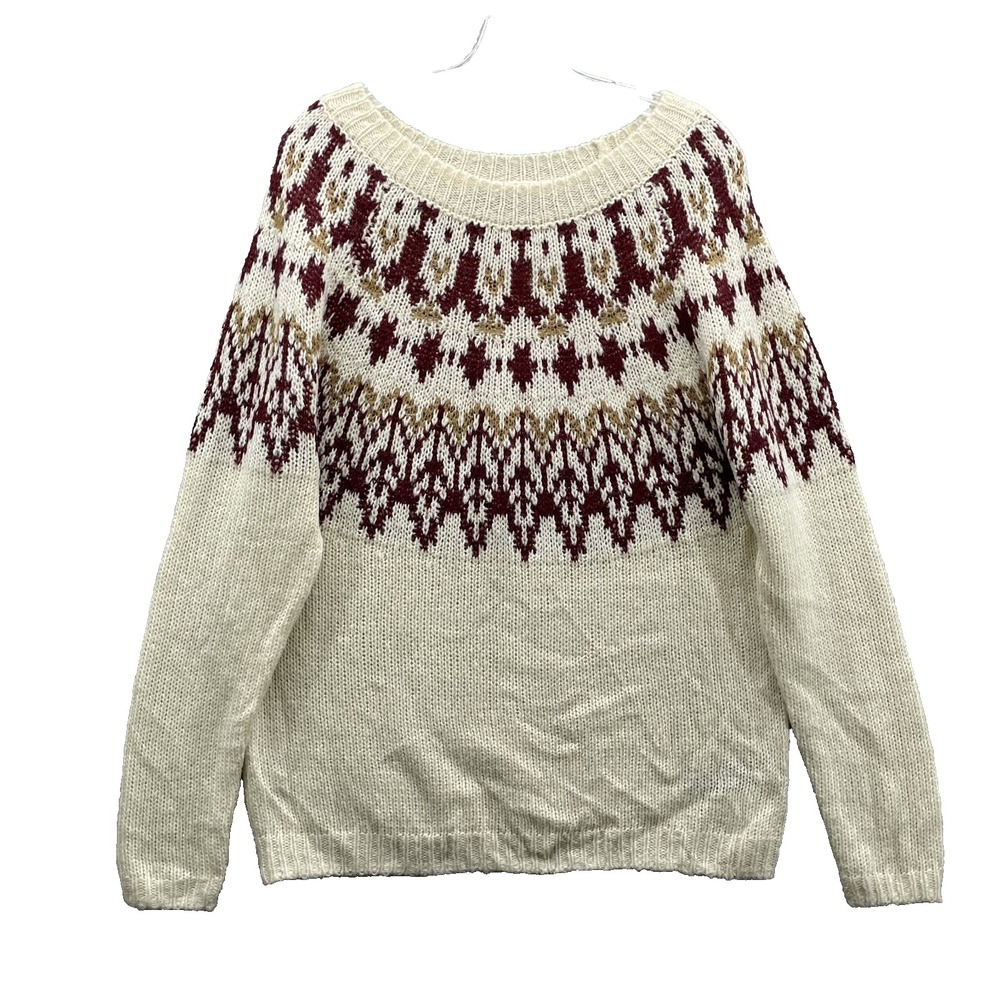 Stoic Nordic Knit Sweater Women Small Red White Cabin Academia Winter Preppy 90s